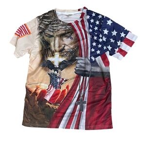 American, God, Flag men’s T-shirt size small